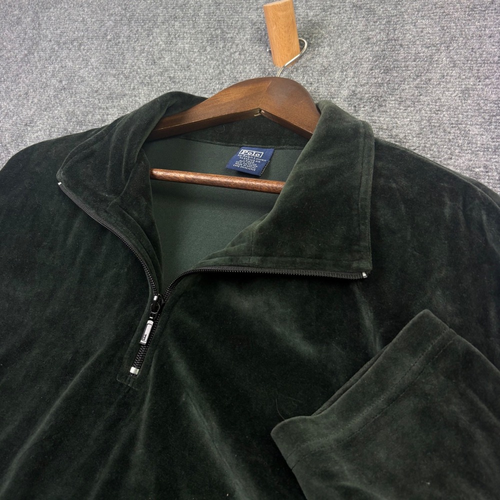 Polo Ralph Lauren Pullover Mens Large Green Velour Quarter Zip Sleepwear 0669